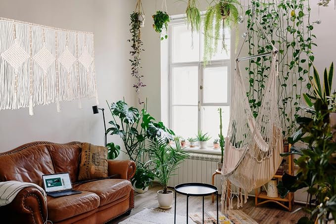 kiido Large Macrame Wall Hanging 47"×33" Boho Tapestry Woven Wall Decor- Cotton Tassel Macrame Curtain Beige Chic Bohemian Wall Art for Home Living Room Bedroom Dorm Wedding (Includes Hanging Rod) - Image 5