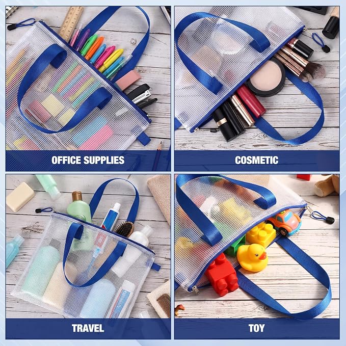 Reginary 24 Pcs Mesh Zipper Pouch File Bags with Handle Bulk A4 11 x 13.8 Inch Zipper Mesh Document Pouch Artwork Storage Organize for Office School Supplies Paintings Puzzle Travel Storage(Blue) - Image 5