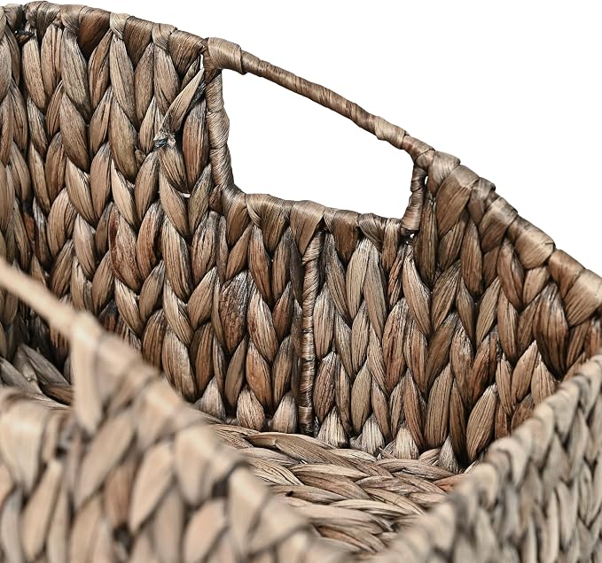 happimess Havanah 2-Piece Slanted Pantry Baskets Hyacinth 11", Gray Brown | Southwestern Style, Hand-Woven Design, Nesting Storage, Built-In Handles, Iron Frame, Decorative Containers - Image 4
