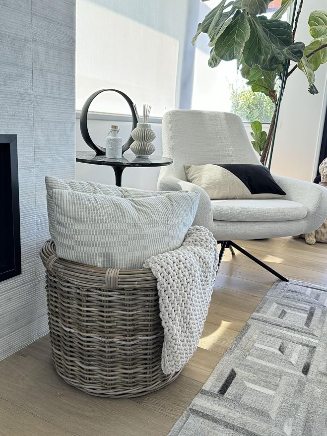 KOUBOO Rattan Log & Storage Basket Large Firewood Holder Gray Brown | KOUBOO Round Rattan Log Basket, Large Firewood, Blanket Holder Gray Brown - Image 5