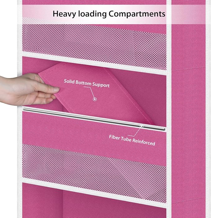 Univivi Fabric Over Door Hanging Organizer for Baby Nursery, Pink, 5-Shelf | Door Storage with Large Capacity Breathable Mesh Pockets, Over Door Storage Organizer for Baby Essential, Bedroom, and Dorm - Image 5