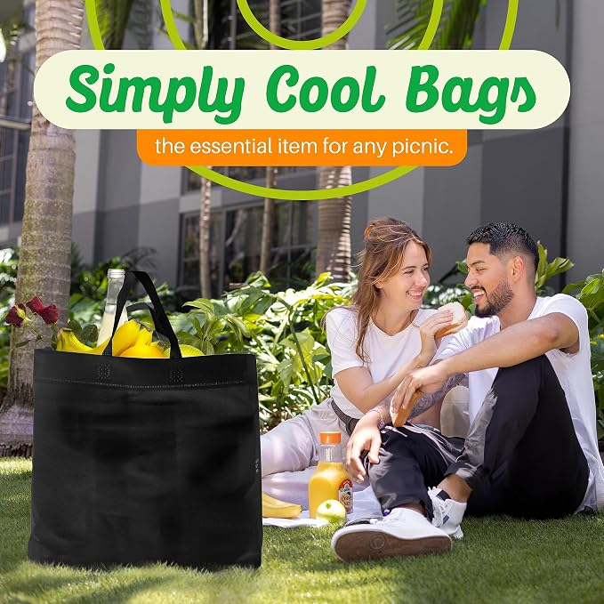Simply Cool 200 Pack Reusable Grocery Bags, Medium Tote Bags Bulk, Black | 12.6"x6.3"x11.8" Heavy Duty Non-woven Custom Shopping Bags with Handles, Foldable, Washable for Retail and Commercial use - Image 5