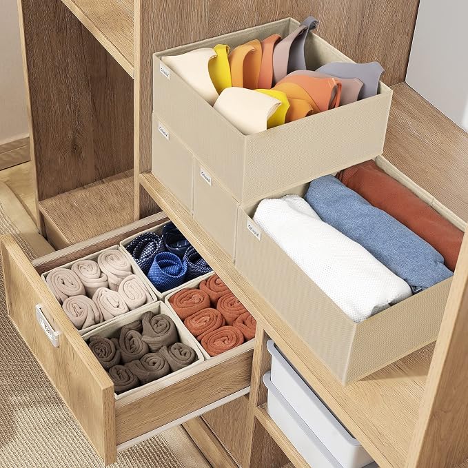 Drawer Organizer Clothes, 8 Pack Underwear Drawer Organizer, Foldable Cloth Storage Box Closet Organizers and Storage for Clothes, Socks, Scarves, Ties (Beige) - Image 9