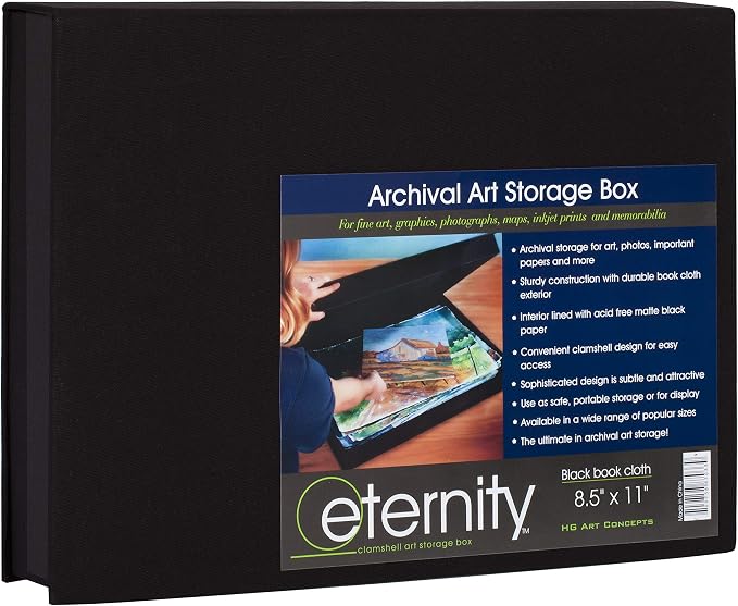 HG Art Concepts Eternity Archival Clamshell Photo Storage Box, Black - 8.5"x11" - For Storing Artwork, Photos & Documents, Deluxe Acid-Free, Sturdy & Lined With Archive-Quality Paper by HGArtConcepts