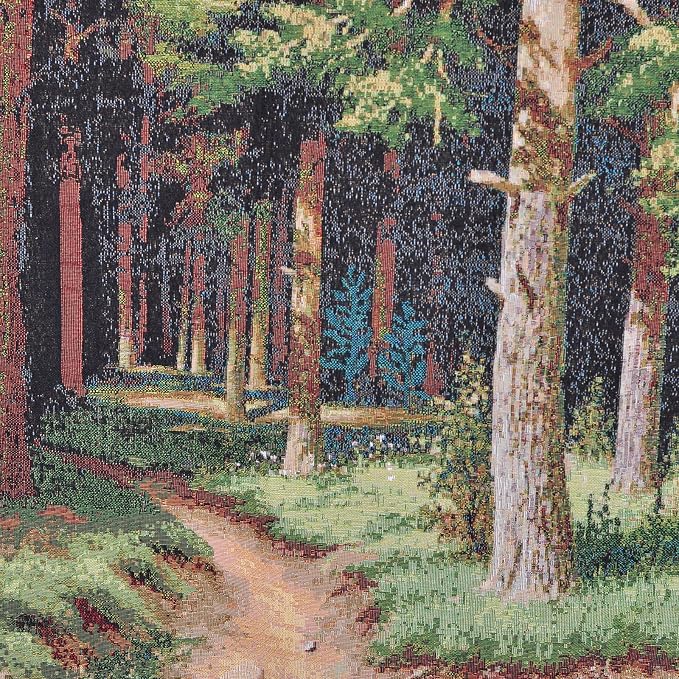 AureoMadis Premium Large Jacquard Woven Forest Tapestry 49"x28" - Vintage Pine Woods River Landscape Wall Hanging, Fully Lined Fine Art Decor with Dual Rod Pockets - Image 5