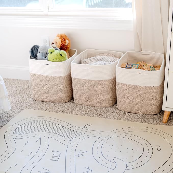 NaturalCozy 13x15x13 Kallax Storage Cubes Bins, 3 Pack | Cotton Rope Cube Storage Bin Woven Baskets for Organizing | Kallax Insert Storage Baskets for Shelves Organizer, Kids Toy, Closet Baby Nursery - Image 9