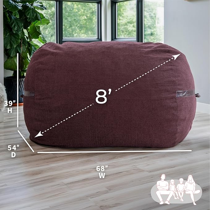 Big Joe Fuf 8Ft Giant Foam Bean Bag Chair, Oversized Couch with Removable Cover for Kids, Teens, Adults, Merlot Cloudweave, 8 Foot | Premium Shredded Foam Filled, Cloudweave, Adult-Sized Comfortable Seating, Supports Up to 300 lbs - Image 3