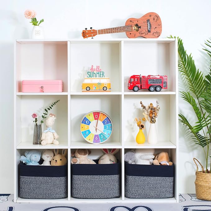 3-Pack Storage Baskets for Shelves, Playroom and Classroom, Book Basket, Decorative Storage Cube Bins, Woven Closet Organizers, Pantry and Shoe Organizer, Navy Blue - Image 4
