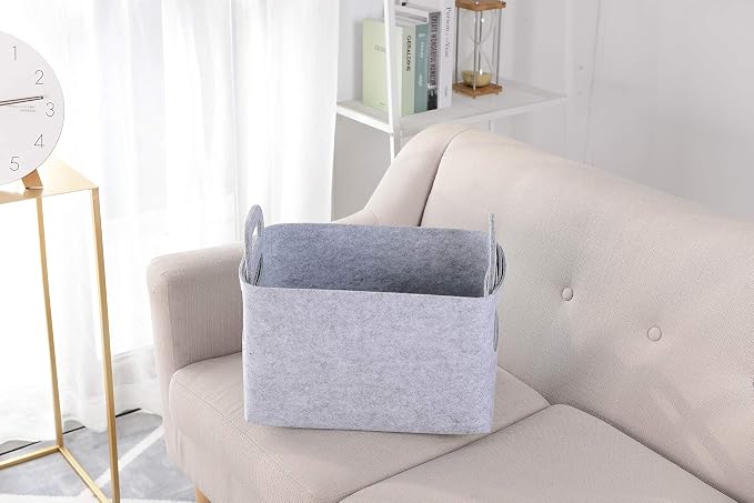 Storage Basket Felt Storage Bin Collapsible& Convenient Box Organizer with Carry Handles for Office Bedroom Closet Babies Nursery Toys Laundry (Light grey, 17.9inch（L）×12.2inch（W）×11.6inch（H）) - Image 3