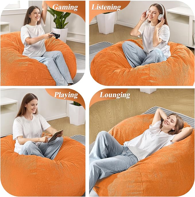 4FT Bean Bag Chair for Adults,Large Teardrop Beanbag with Filler | Beanbag Chair with Memory Foam Filled,Bean Bags with Handy Handle&Machine Washable Cover for Living Room,Bedroom-Orange - Image 6