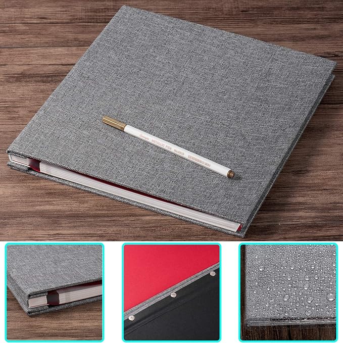 Large Photo Album Self Adhesive for 4x6 5x7 8x10 Pictures Magnetic Scrapbook Album 20 Sheets / 40 Pages Linen Cover DIY Photo Album with A Metallic Pen and and Plastic Board(Grey) - Image 6