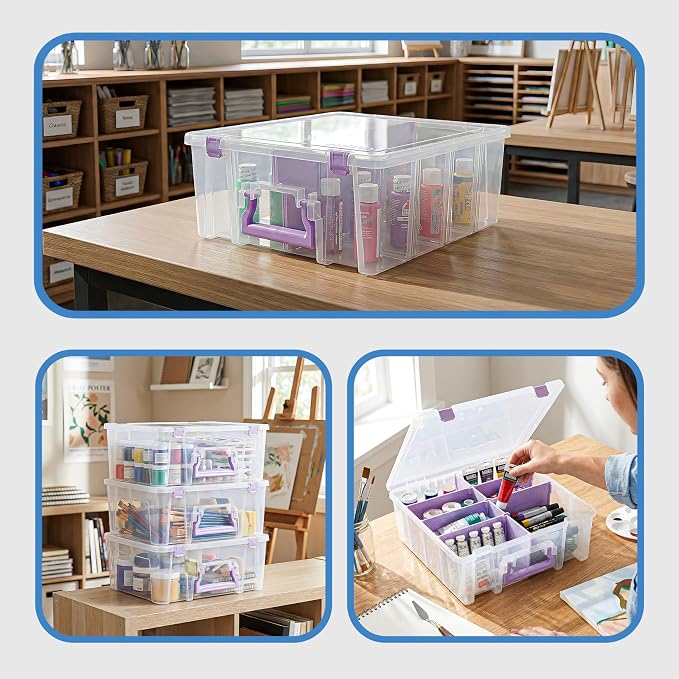 ArtBin 6990JZ Super Satchel Double Deep Compartment Box - Art Storage with 8 Removable Compartments, Smart Closure for Craft Supplies (Purple- Pack of 3) - Image 9