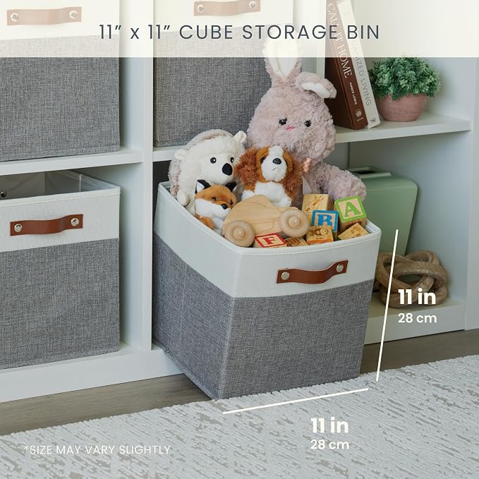 OrganiHaus 11x11 Cube Storage Bins, Set of 4 - Fabric Storage Cubes | Sturdy, holds its shape; odor-free; fits ClosetMaid 11-inch shelves; vegan leather handles - Image 2