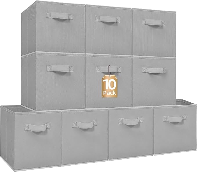 STORAGE MANIAC Storage Cubes, 11 Inch Collapsible Storage Bins with Handles, 10 Pack Fabric Foldable Bins for Organization, Durable Storage Bins for Closet, Shelves, Offices, 10-Pack Grey by STORAGEMANIAC