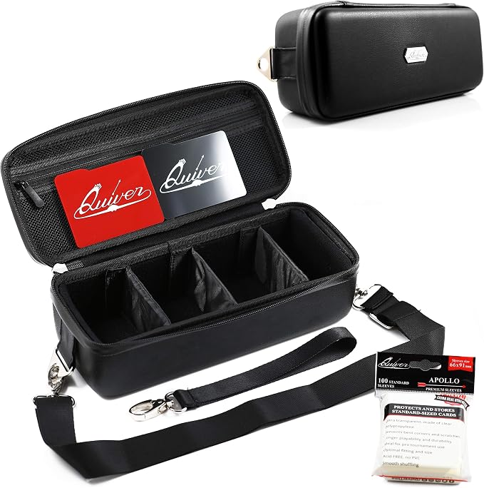 Black Bolt Card Carrying Case fits PM Cards and other TCG Games - Storage Bag for Playing/Trading Cards and Deck Box (Straps, Dividers & 100 Apollo Card Sleeves) | Fits 800+ cards, PU leather, adjustable velcro dividers, shoulder strap, 100 Apollo slee... by QuiverTime%C2%AE