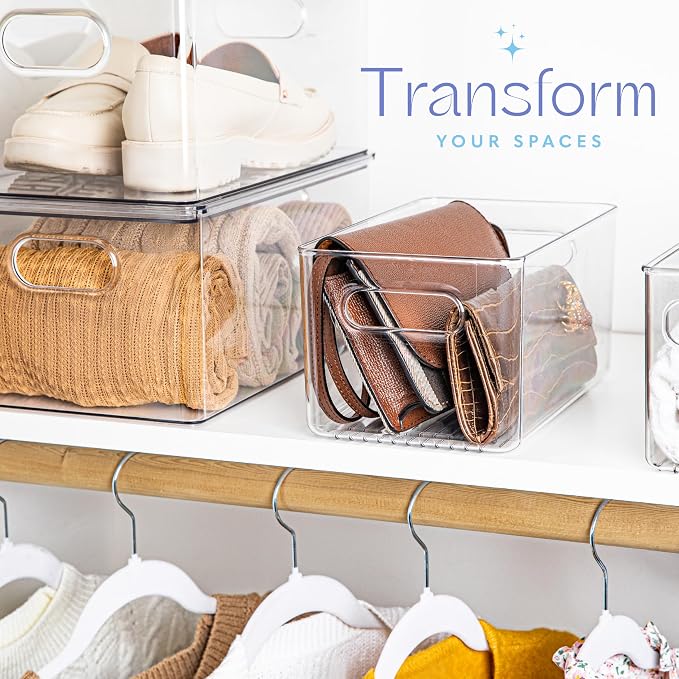Plastic Food Storage 2 Pack Clear Container Bin with Handles for Organizing Kitchen, Pantry, Refrigerator, Freezer, Pantry, Cabinet, Closet, Bathroom. 10”x6”x5” - Image 2