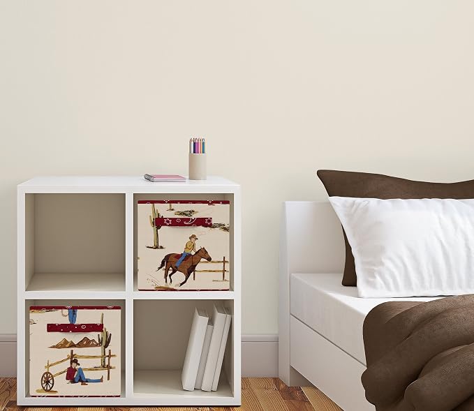 Sweet Jojo Designs Tan and Red Cowboy Foldable Fabric Storage Cube Bins Boxes Organizer Toys Kids Baby Childrens for Wild West Collection Set of 2 - Image 2