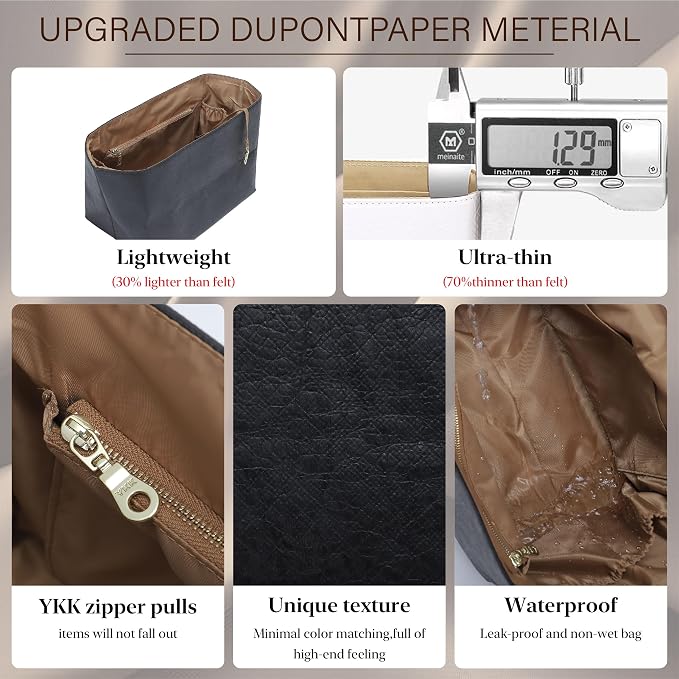 Purse Organizer Insert for Longchamp Le Pliage Medium, Black Brown | 6-Compartment Bag Organizer with YKK Zipper Pocket, Cup Holder, Key Chain, Waterproof DupontPaper Lightweight Handbag Shaper - Image 6