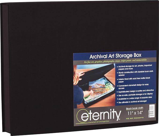 HG Art Concepts Art Photo Storage Box Eternity Archival Clamshell Box For Storing Artwork, Photos & Documents Deluxe Acid-Free Sturdy & Lined With Archival Paper - [Black - 11" x 14"] by HGArtConcepts