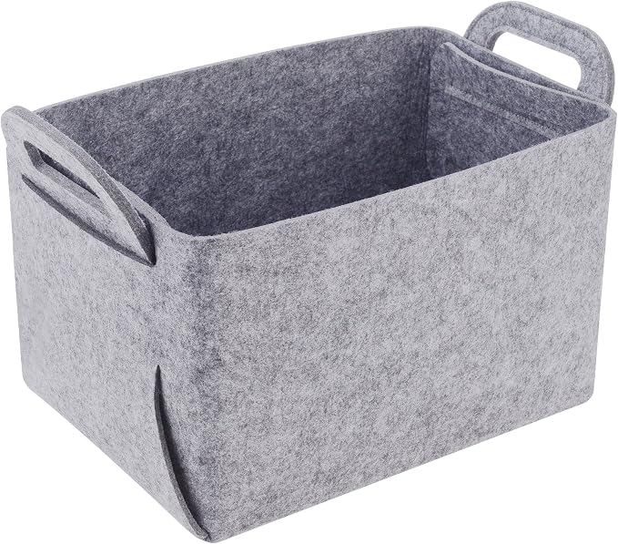 Storage Basket Felt Storage Bin Collapsible& Convenient Box Organizer with Carry Handles for Office Bedroom Closet Babies Nursery Toys Laundry (Light grey, 17.9inch（L）×12.2inch（W）×11.6inch（H）) by Unknown