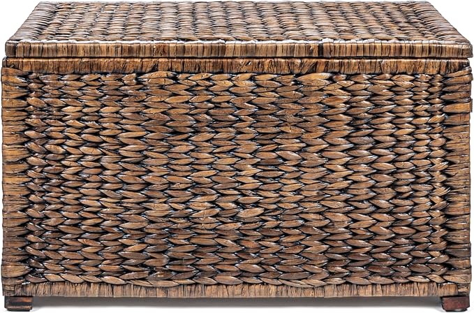 happimess Anada 30" Storage Trunk Wicker Weave Water Hyacinth, Brown Wash | Solid Mahogany Construction, Collapsible Folds Flat, Removable Lid, Fabric Liner, Footed Base, 17.5" Height, 17.5" Depth - Image 9