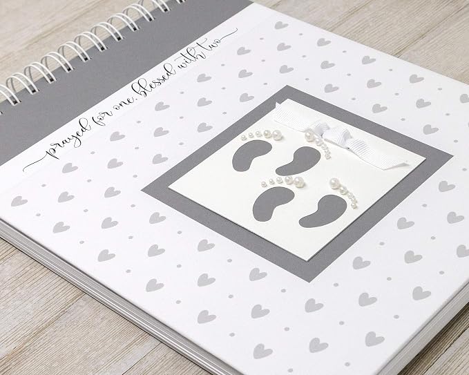 Personalized Twin Pregnancy Journal (8 Center Designs) - Hardcover Pregnancy Memory Book Customized with Babies’ Name, Nickname or Phrase - Prompted Journal for New Moms (Gray Hearts + Gray) - Image 2
