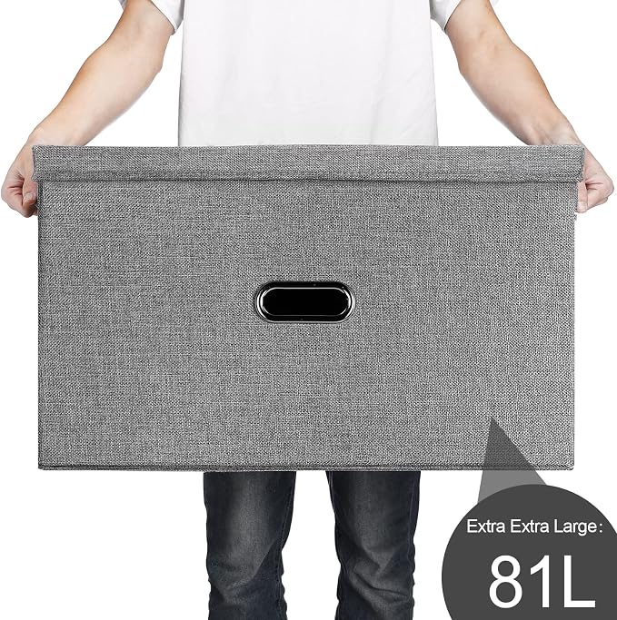 Large Linen Fabric Foldable Storage Bins with Removable Lid and Handles, Washable Storage Box Organizer Containers Baskets Cube with Cover for Bedroom,Office(Red, XXL) - Image 6