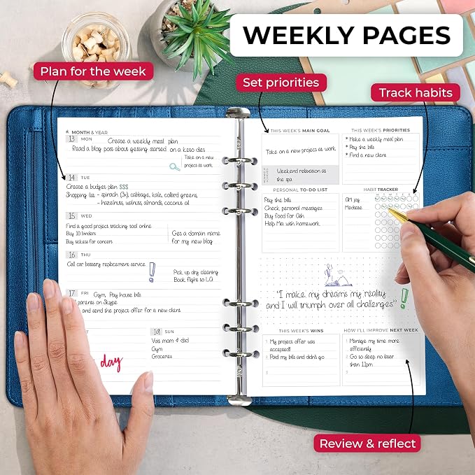 Clever Fox Weekly Planner Binder – Goal Setting Planner for Time Management & Weekly Tasks – Work & Life Organizer with To Do List & Habit Tracker – Undated, 7″ x 10″ Hardcover (Mystic Blue) | 7 x 10 in with A5 pages, mini 3 ring portfolio organizer, w... - Image 3