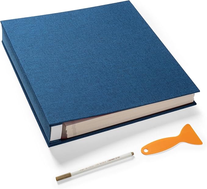 Large Photo Album Self Adhesive 4x6 5x7 3x5 8.5x11 Scrapbook Magnetic Album DIY Scrap Book Length 13 x Width 12.8 (Inches) 120 Sticky Pages Linen Cover DIY Photo Album (Blue) by HoneyTolly