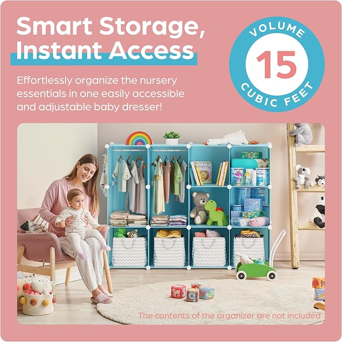 Baby Closet Organizer for Nursery - Durable Baby Wardrobe Armoire for Closet - Customizable Dresser Shelves - Waterproof Shelf Clothes Organizer w/Wall Fixation (Blue) - Image 2