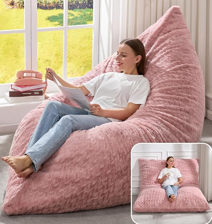 Hobestluk Adult Bean Bag Chair 3 in 1 Convertible Large Bean Bag Sofa | Chevron Plush Pink,Machine Washable,Removable Cover,Easy Convert And Install,Floor Bed,For Livingroom Bedroom by YourHomeDeservesMore