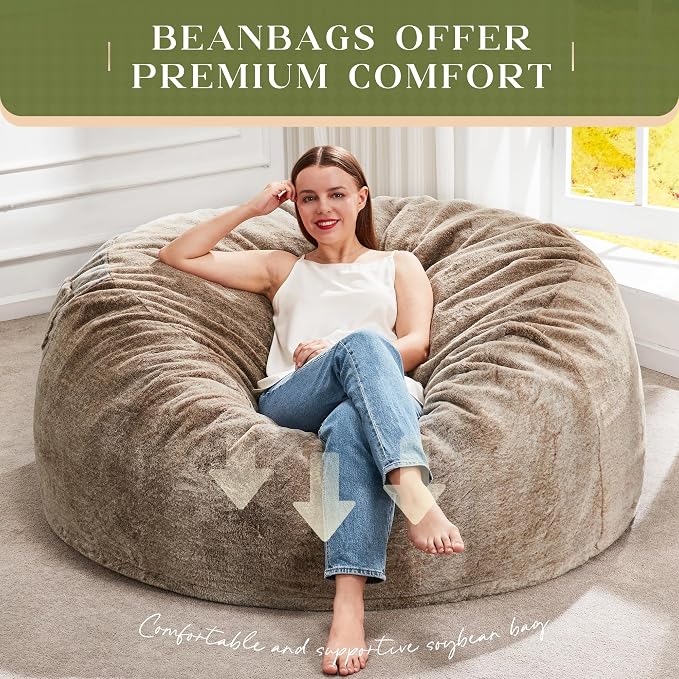 Hobestluk Bean Bag Chair for Adult Giant Beanbag with Filler Brown 4FT | Breathable Material Removable Machine Washable Cover Memory Foam Living Room Bedroom Reading Gaming Oversized Large Big - Image 6