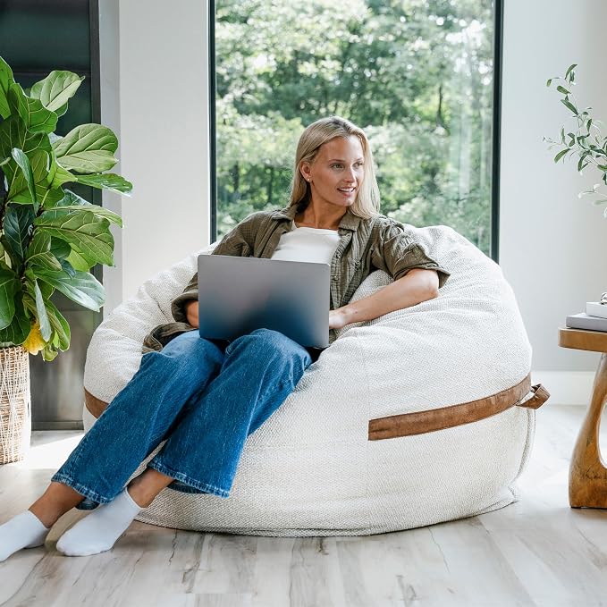 Big Joe Fuf 5Ft Oversized Foam Bean Bag Chair with Removable Cover for Kids, Teens, Adults, Sandstone Textured Boucle, 5 Foot Large Reading and Gaming Seat | Premium Shredded Foam Filled, Textured Boucle, Adult-Sized Comfortable Seating, Supports Up to... - Image 6