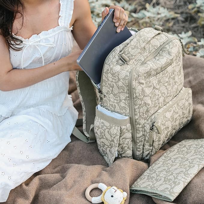 JuJuBe x Sazan Hendrix - New Classic Diaper Bag Backpack with Portable Changing Pad, Stroller Straps, Large Travel Backpack for carrying Baby Bottles, Wipes, Diapers, Pacifiers, Paisley Floral - Image 5