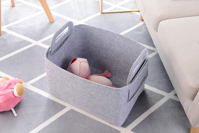 Minoisome Storage Basket Felt Storage Bin Collapsible& Convenient Box Organizer with Carry Handles for Office Bedroom Closet Babies Nursery Toys Laundry (Light grey, 15.7inch（L）×11inch（W）×10inch（H）) - Image 3