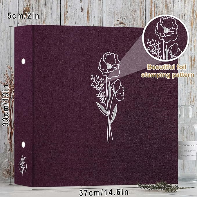 Lanpn Scrapbook Photo Album 12x12 2 Packs, Linen Cover Archival Acid Free Top Load 3 Ring Binder Folder Photo Book 12 x 12 with 30 Plastic Sleeves 60 Pages Purple - Image 2