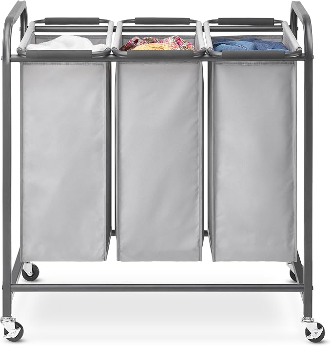 Whitmor Triple Laundry Sorter - 3 Removable Bags with Easy-Grip Handles - Rolling Laundry Sorter - Grey - Image 2