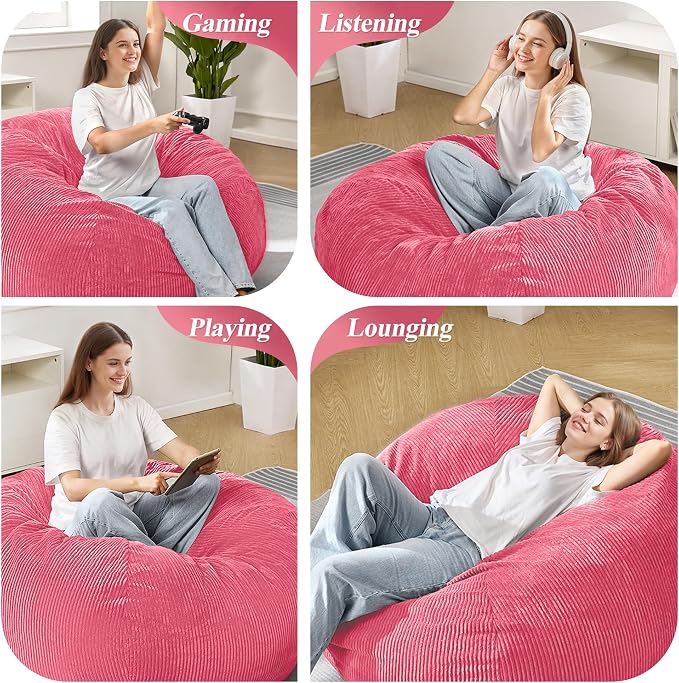 5FT Bean Bag Chair for Adults,Gaint Teardrop Beanbag with Filler | Beanbag Chair with Memory Foam Filled,Bean Bags with Handy Handle&Machine Washable Cover for Living Room,Bedroom-Pink - Image 6