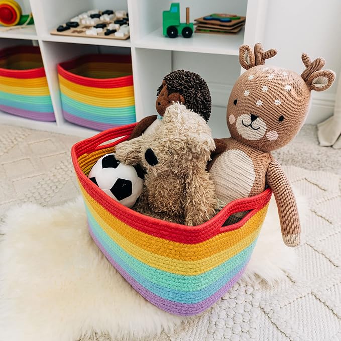 Extra Large Storage Basket + Set of 3 Baskets for Decor - RAINBOW - Image 9