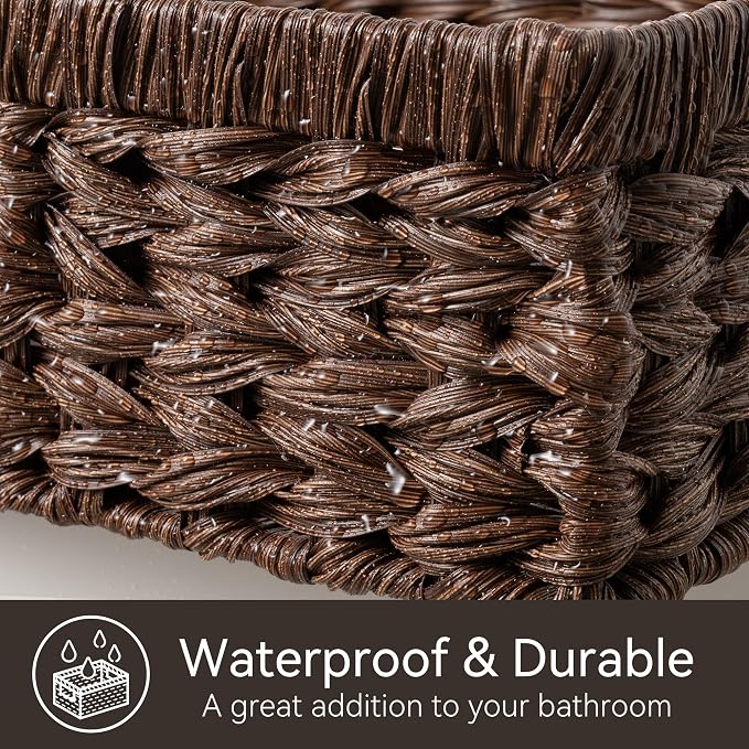 GRANNY SAYS Wicker Storage Baskets for Shelves, Brown Pantry Basket, 1-Pack | Waterproof Wicker Baskets for Organizing, Plastic Pantry Baskets for Organizing, Decorative Basket, Woven Baskets for Storage - Image 5
