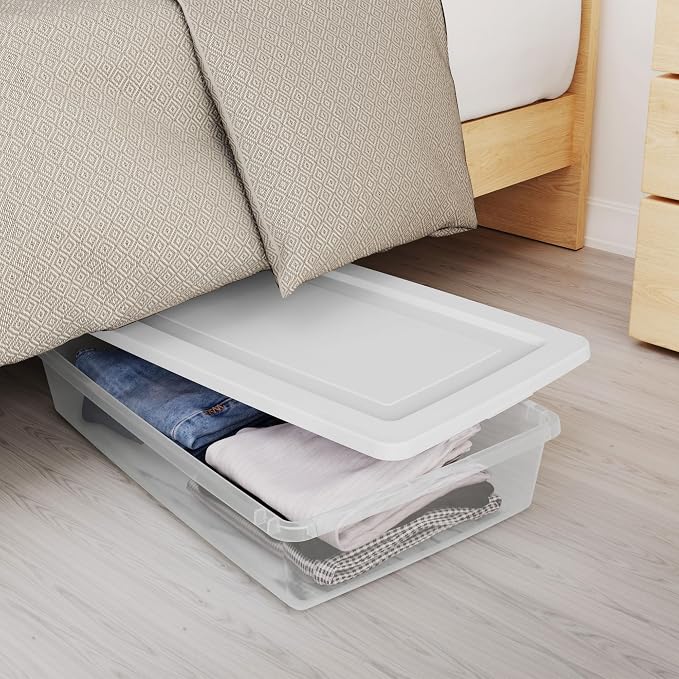 Sterilite 41 Qt Underbed Storage Box, Stackable Bin with Lid, Plastic Container to Organize Bedroom, Clear Base and White Lid, (Pack of 6) | Clear Plastic Containers with Secure Snapping White Lids for Home and Office Organization - Image 5