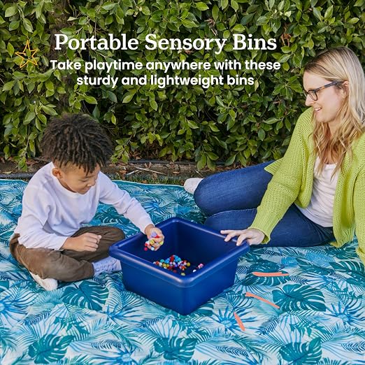 ECR4Kids Stackable Square Bins with Non-Snap Lids, Multipurpose Organization, Navy, 2-Pack - Image 3