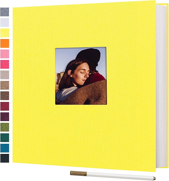 potricher Large Self Adhesive Photo Album 40 Pages, Linen cover, Yellow | Photo Album Self Adhesive 4x6 5x7 8x10 Pictures, Linen Cover DIY Scrapbook Albums for Family, Wedding, Baby, Anniversary by potricher