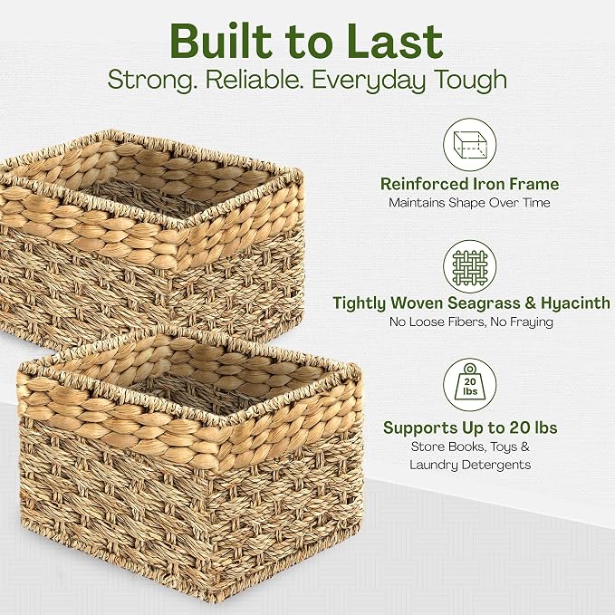 Small Wicker Storage Basket, Set of 2, 8 x 7 x 5.5 Inches | Natural, Woven Baskets for Organizing Living Room, Pantry, Shelves, Wicker, Decorative, Storage, Small - Image 6