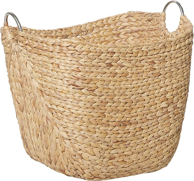 Deco 79 Seagrass Handmade Decorative and Functional Storage Basket Large Woven Basket Organizer with Ring Metal Handles, Basket for Storage 21" x 17" x 19", Brown by Unknown