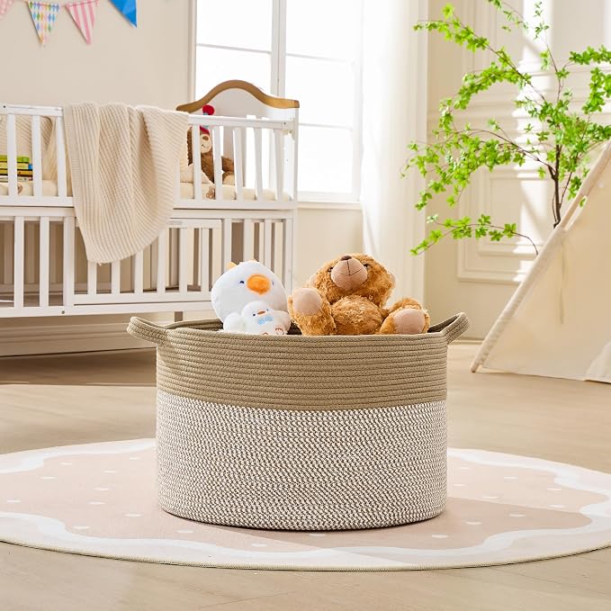 KAKAMAY Large Blanket Basket with Handles, Storage Basket for Living Room | Extra Large Capacity | Natural Cotton Rope | Blanket Storage | Woven Storage Basket | Stuffed Animal Storage | Laundry Basket - Image 2