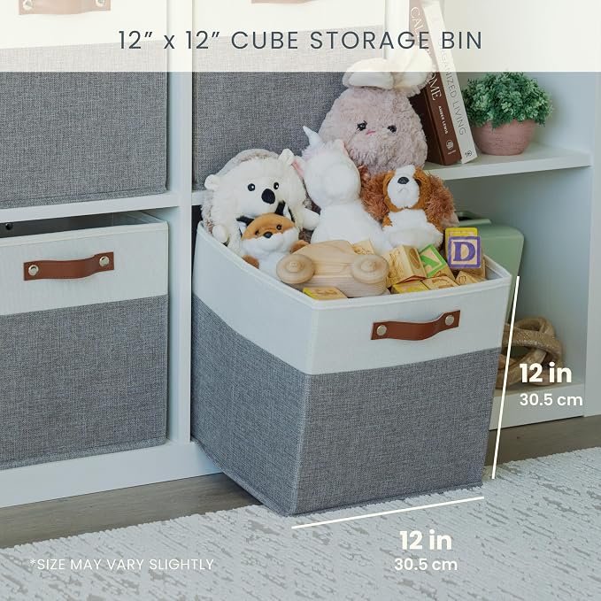 OrganiHaus 12x12 Cube Storage Bins, Set of 4 - Fabric Storage Cubes | Sturdy, holds its shape; odor-free; fits 12-inch cube shelves; vegan leather handles - Image 2