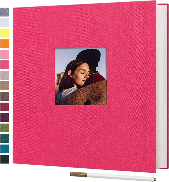 Self Adhesive Photo Album 80 Pages, Linen cover, Rose Red | Photo Album Self Adhesive 4x6 5x7 8x10 Pictures, Linen Cover DIY Scrapbook Albums for Family, Wedding, Baby, Anniversary by potricher