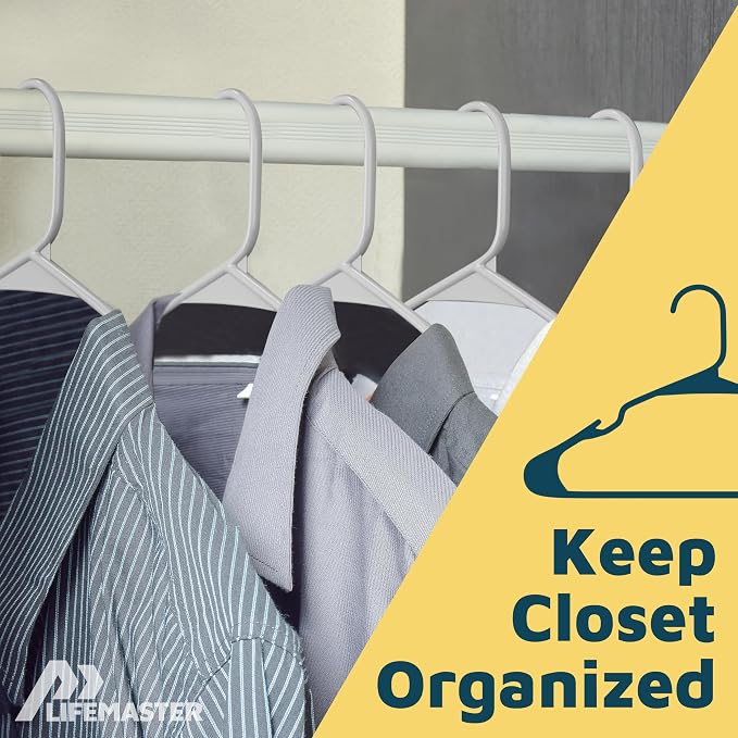 Lifemaster Plastic Clothes Hangers – Heavy Duty Hanger Set, for Organizing Clothes, Dresses, and Coat, Holds Up to 5 lbs, Space-Saving Hangers with Non-Slip Shoulder Grooves, Pack of 5, Gray - Image 5