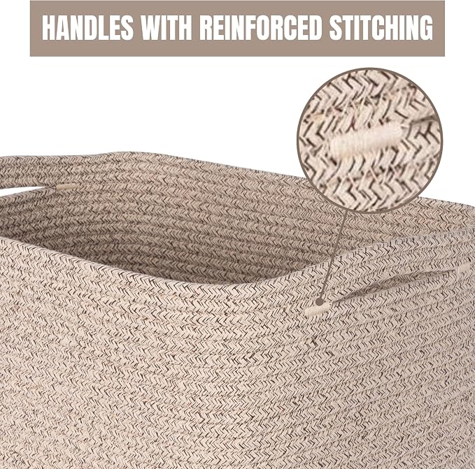 3-Pack Decorative Woven Storage Baskets for Shelves, Cube Bin Box for Organizing Books, Shoes, Dog Toys, Pantry Closet and Living Room Organizer, Oatmeal Brown - Image 7